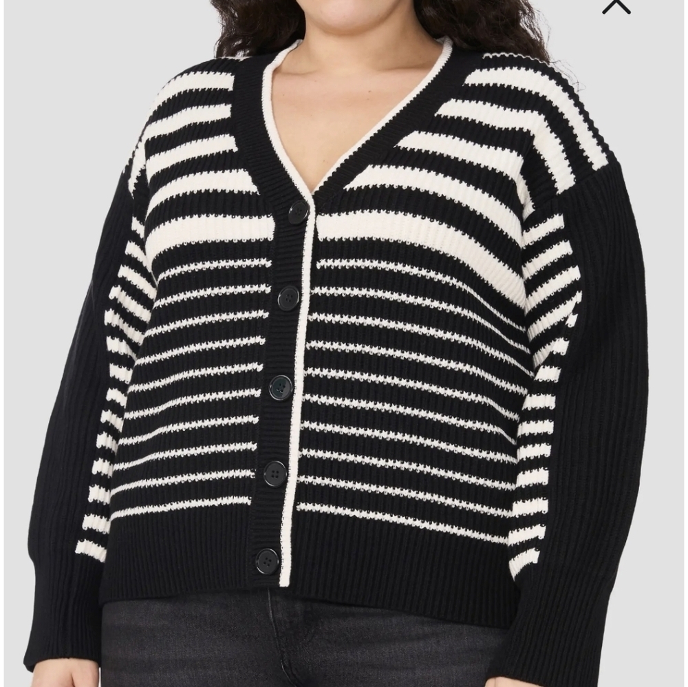 Halogen Stripes Cardigan XL NWT $100 Black White Minimalist Cottagecore Prepp